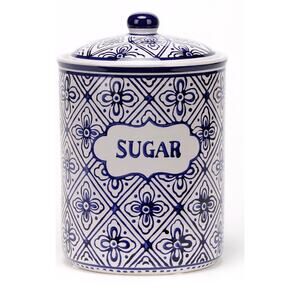 Classic Style White & Blue Floral Sugar Container with Lid Pre-Loved